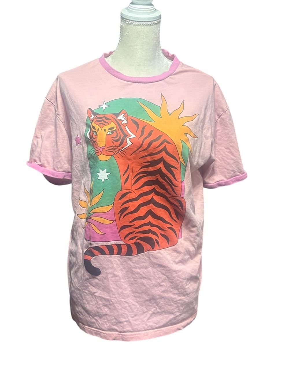 Sleepy Peach Men XL Pink Tiger Short Sleeve T-Shirt